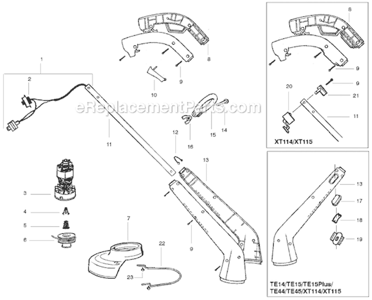 Page A Diagram and Parts List for XT114  Weed Eater Trimmer